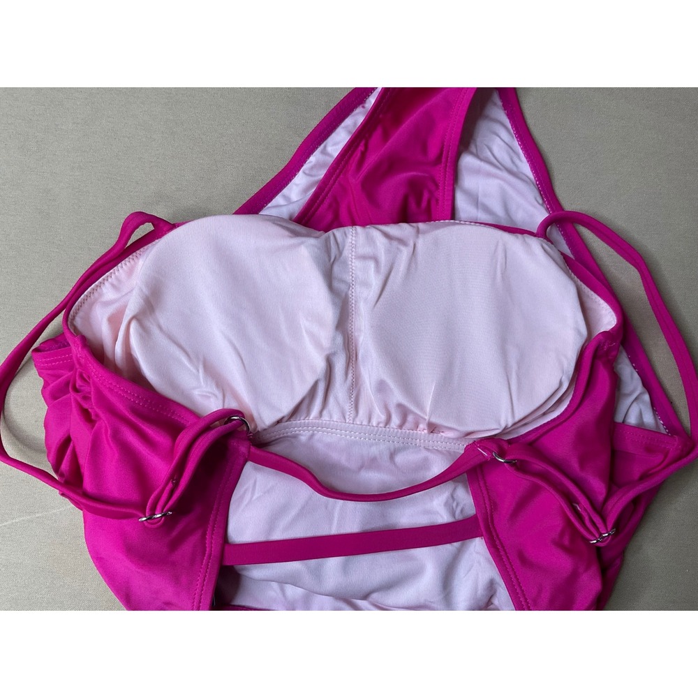 Cupshe Womens Magenta Ruched One Piece Swimsuit Strappy Back Size S - Picture 5 of 9